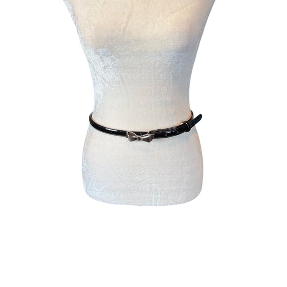 women's unbranded black leather adjustable belt with silver bow buckle M - Picture 2 of 6